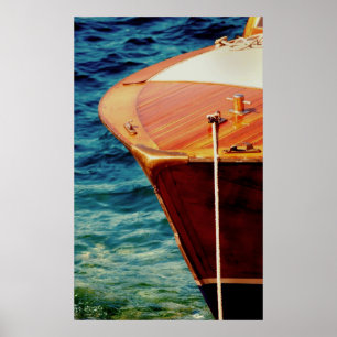 Classic wooden speed boat bow poster