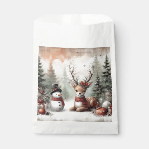 Classic woodland Christmas deer/snowman Favour Bag