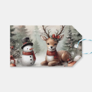 Classic woodland Christmas deer/snowman Gift Tags