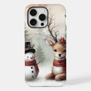 Classic woodland Christmas deer/snowman iPhone 15 Pro Max Case