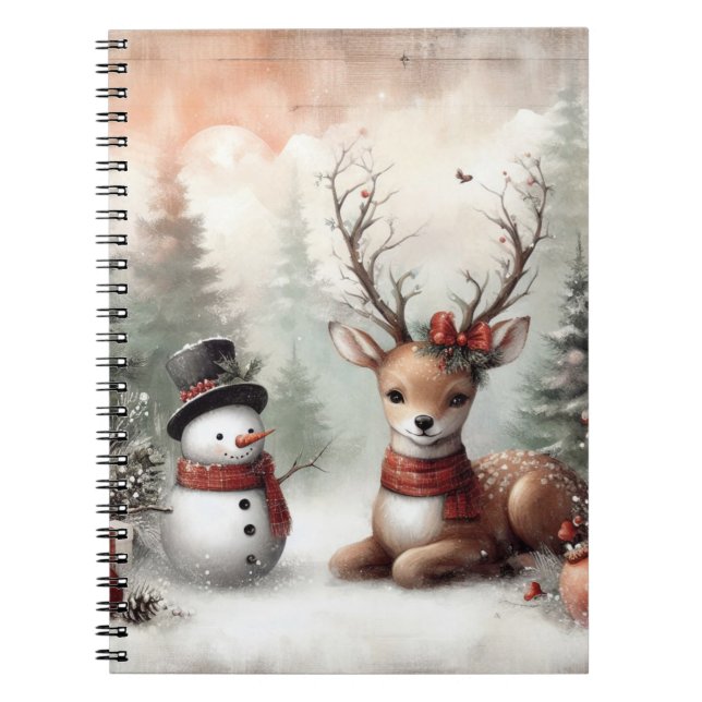 Classic woodland Christmas deer/snowman Notebook (Front)