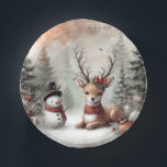 Classic woodland Christmas deer/snowman Paper Plate<br><div class="desc">vintage styled</div>