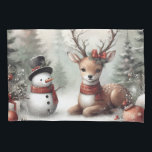 Classic woodland Christmas deer/snowman Pillowcase<br><div class="desc">vintage styled</div>