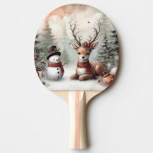Classic woodland Christmas deer/snowman Ping Pong Paddle
