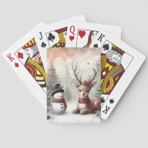 Classic woodland Christmas deer/snowman Playing Cards