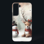Classic woodland Christmas deer/snowman Samsung Galaxy Case<br><div class="desc">vintage styled</div>