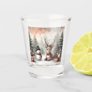 Classic woodland Christmas deer/snowman Shot Glass
