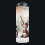 Classic woodland Christmas deer/snowman Thermal Tumbler<br><div class="desc">vintage styled</div>