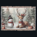 Classic woodland Christmas deer/snowman Throw Blanket<br><div class="desc">vintage styled</div>