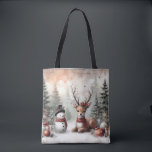 Classic woodland Christmas deer/snowman Tote Bag<br><div class="desc">vintage styled</div>