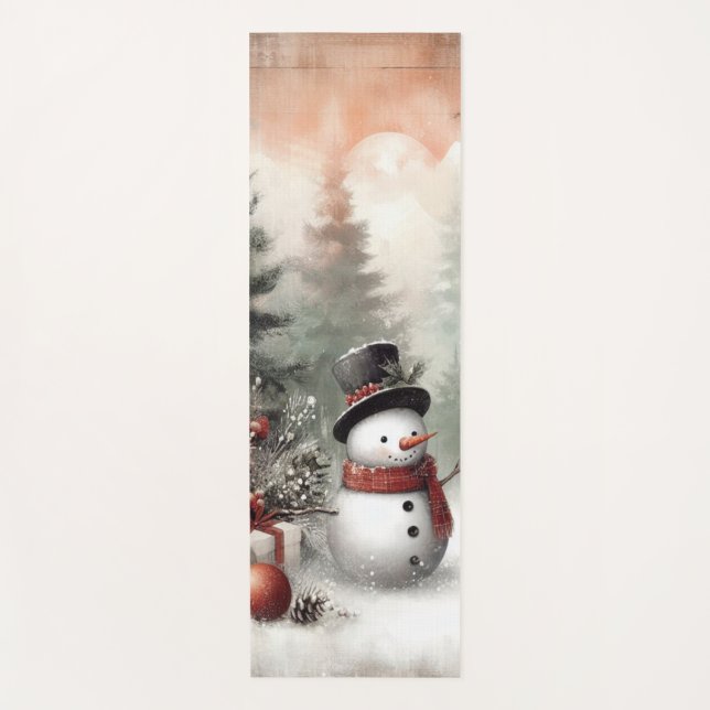 Classic woodland Christmas snowman Yoga Mat (Front)