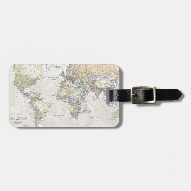 Classic World Map Luggage Tag (Front Horizontal)