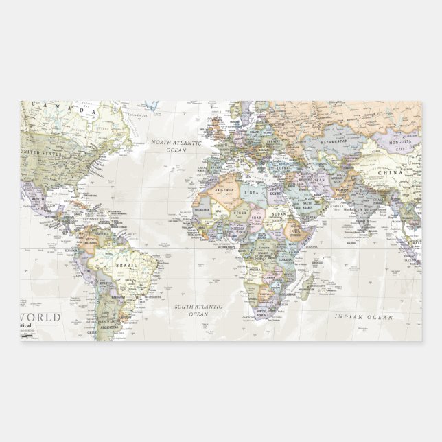 Classic World Map Rectangular Sticker (Front)
