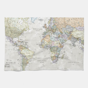 Classic World Map Tea Towel