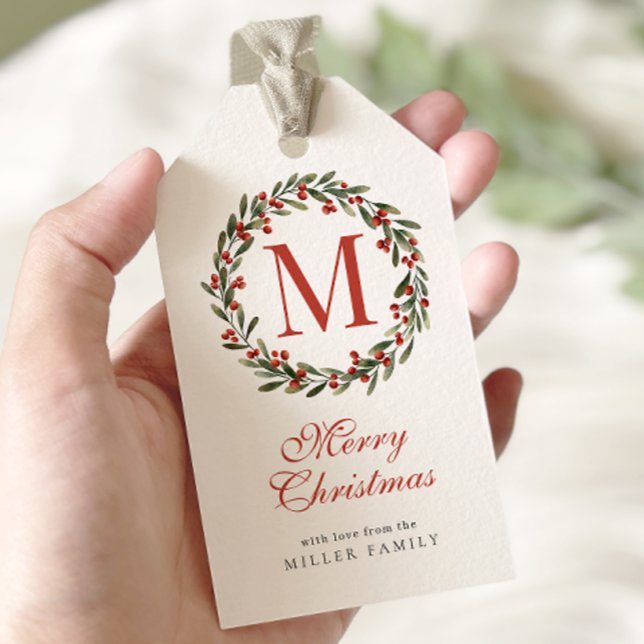 Classic Wreath Berry Christmas Gift Tags (Creator Uploaded)