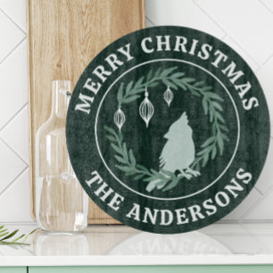 Classic Wreath Cardinal Monogram Christmas Cutting Board