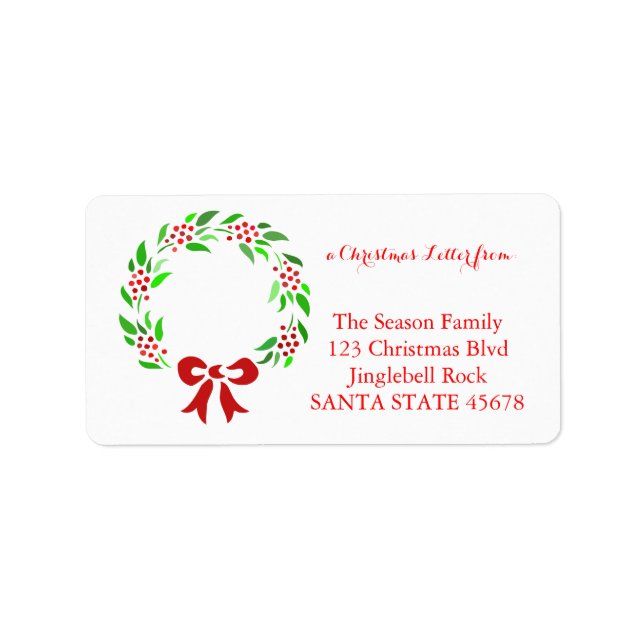 Classic wreath Christmas address label (Front)