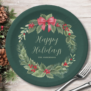 Classic Wreath Christmas Paper Plate