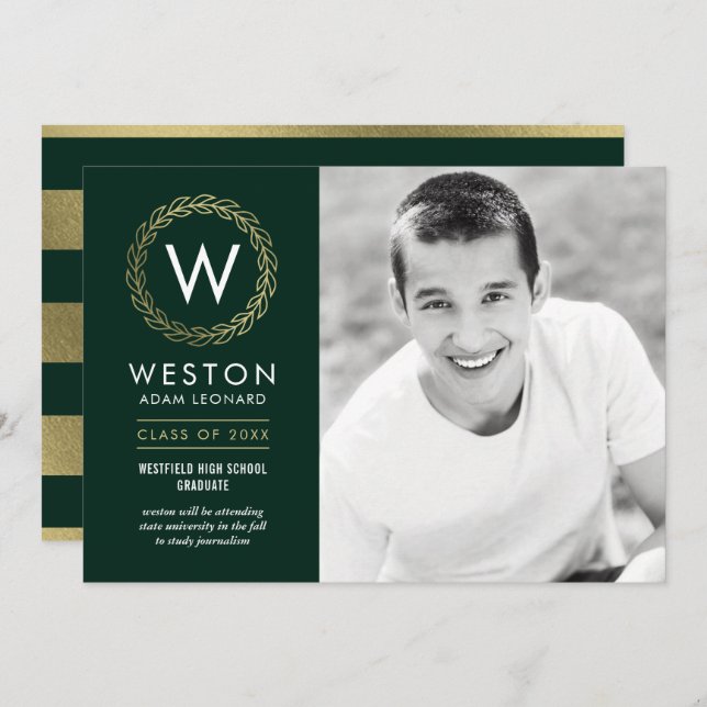 Classic Wreath EDITABLE COLOR Graduation Invite (Front/Back)