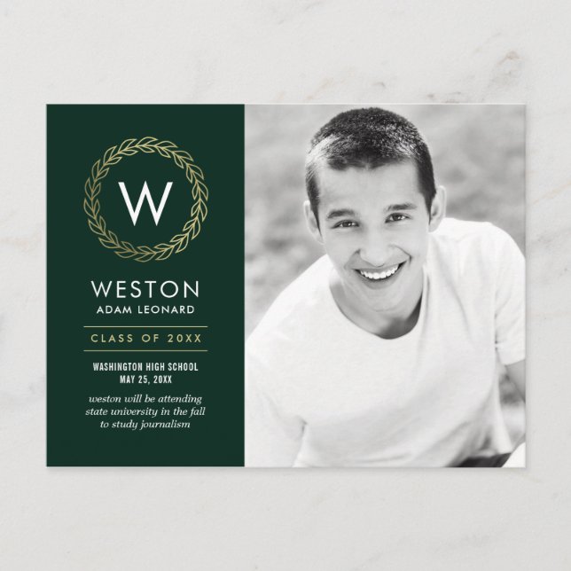 Classic Wreath EDITABLE COLOR Graduation Postcard (Front)