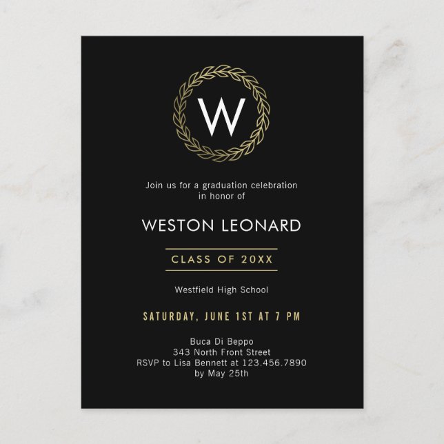 Classic Wreath Graduation Invitation Postcard (Front)