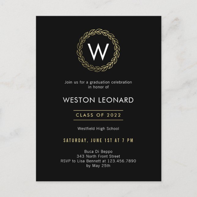 Classic Wreath Graduation Invitation Postcard (Front)