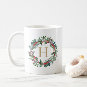 Classic Wreath Holiday Monogram Coffee Mug