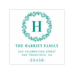 Classic Wreath Monogram Family Name Return Address Self-inking Stamp