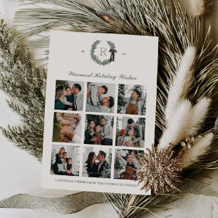 Classic Wreath Monogram Multi-Photo Holiday Card