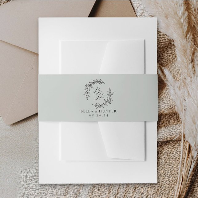 Classic Wreath Monogram Soft Sage Wedding Invitation Belly Band (Creator Uploaded)