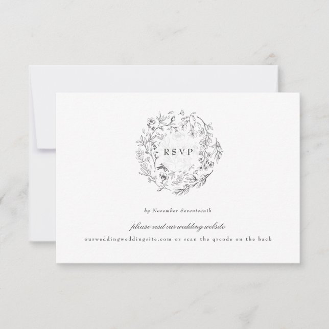 Classic Wreath website QR CODE BACK wedding RSVP Card (Front)