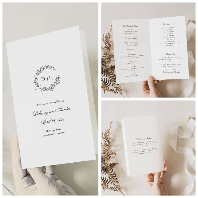 Classic Wreath Wedding Paper Program Booklet (Creator Uploaded)