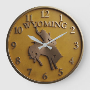 Classic Wyoming Bucking Horse Golden Brown Large Clock