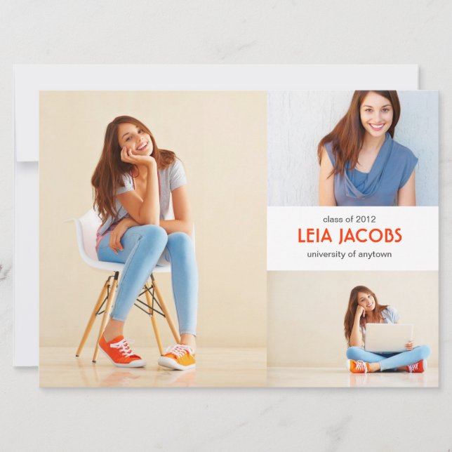 Classic XL 3 Photo Graduation Announcement (Front)