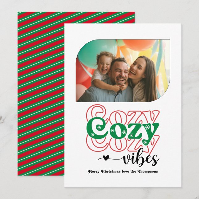 Classic Xmas Cosy Vibes Only Christmas Photo Holiday Card (Front/Back)