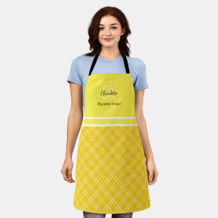 Classic Yellow and White Plaid Monogram Apron