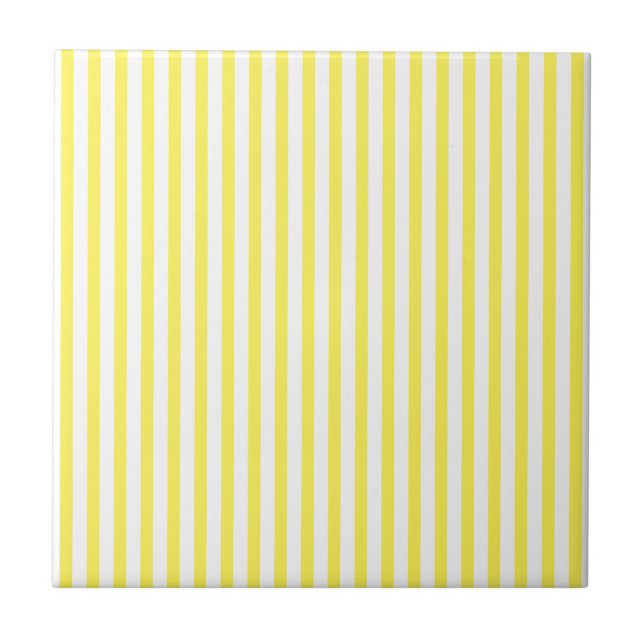 Classic Yellow and White Stripes  Ceramic Tile (Front)