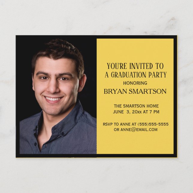 Classic Yellow Black Graduation Party Photo Invitation Postcard (Front)
