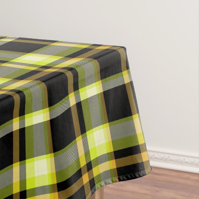 Classic Yellow Black Plaid Pattern Retro Tartan  Tablecloth (In Situ)