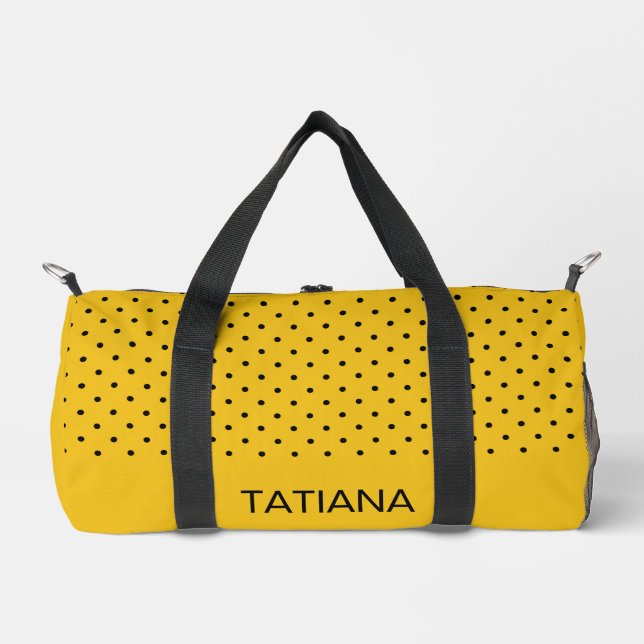 Classic Yellow & Black Polka Dot Pattern Duffle Bag (Front)