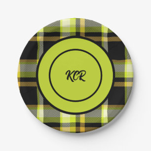 Classic Yellow Black Tartan Plaid Pattern Party Paper Plate