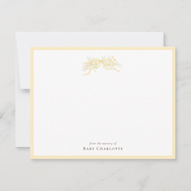 Classic Yellow Bow Nursery Note Card – Personalize (Front)
