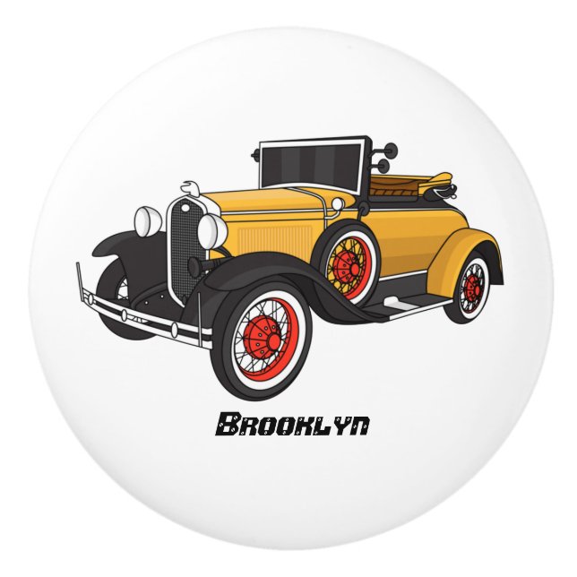 Classic yellow car 1931 ceramic knob (Front)