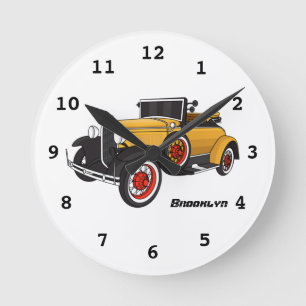 Classic yellow car 1931 round clock