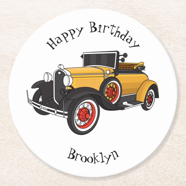 Classic yellow car 1931 round paper coaster (Front)