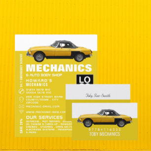 Classic Yellow Car, Mechanics Business Card