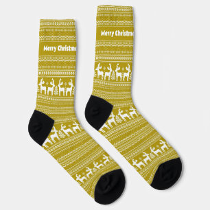 Classic yellow Christmas pattern with reindeer Socks