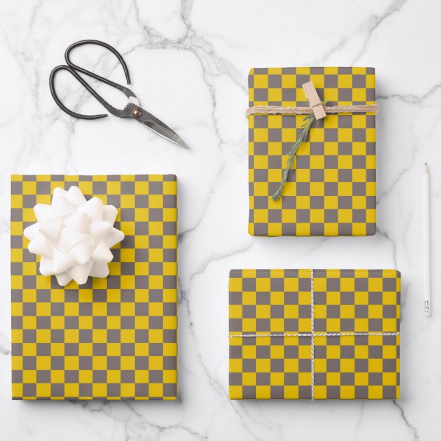 Classic Yellow, Grey Plaid  Wrapping Paper Sheet (Front)