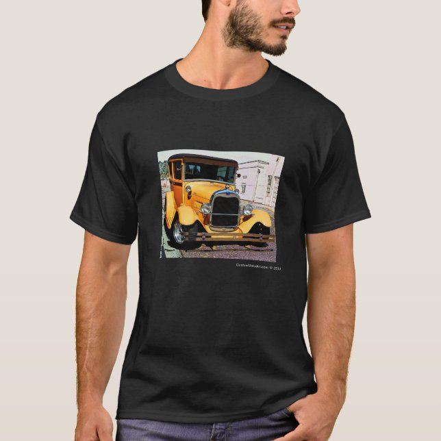 Classic yellow hot rod adult's tee shirt (Front)
