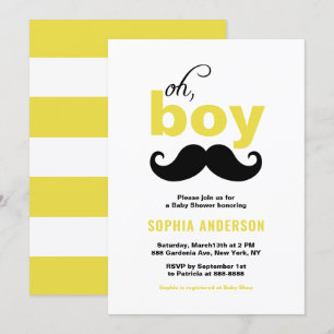 Classic Yellow It's a Boy Moustache Baby Shower Invitation